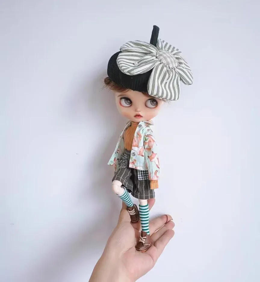 4 قطع قميص مخطط على الطراز الريفي 2025 Blythe/Landoudou + قميص الثعلب/السراويل القصيرة/الجوارب (يصلح لـ Lulu،ymy24،Ob22،24،26،zone، Jenny)