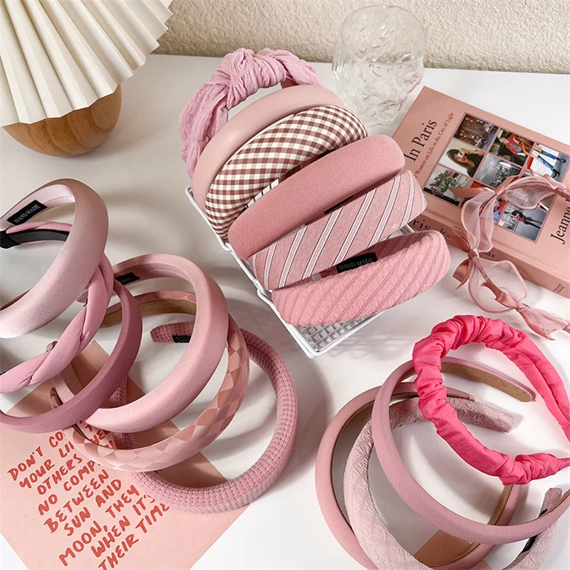 Pink Collection Hair Hoop Hairband Women Fashion Headband Wide Padded Headwear Girls Sweet Cute Hair Band Hair Accessories New