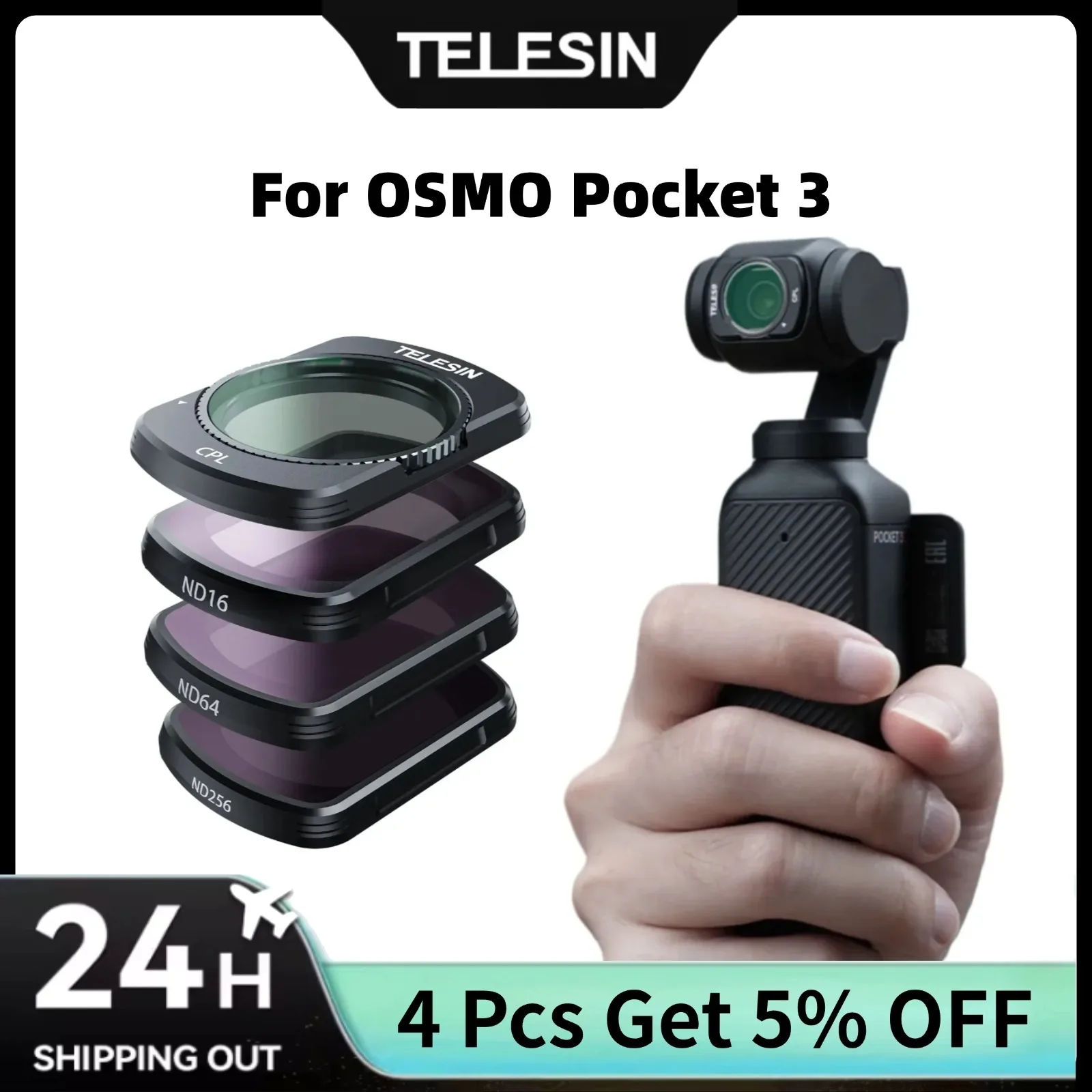 

TELESIN for DJI Osmo Pocket 3 Magnetic Attachment Filters Kit Adjustable CPL and ND 16/64/256 Filter OSMO Pocket3 Accessories