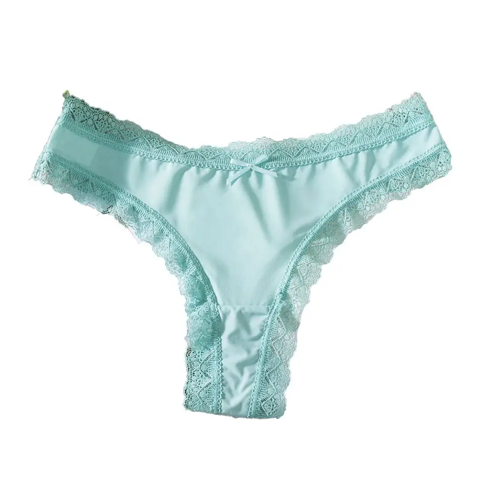 Culotte confortable sans couture en soie glacée, string en coton, entrejambe en dentelle avec nœud, sous-vêtements pour femmes, culotte d'été pour filles