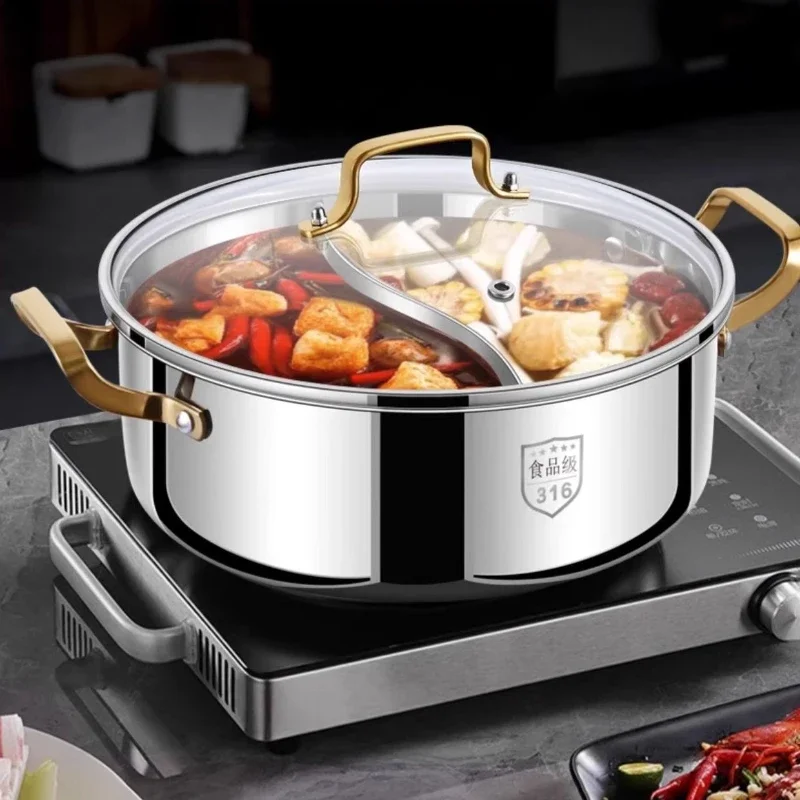 German 316 Stainless Steel Soup Pot with Dual Handles Large Capacity Thickened Induction Safe Multi Layer Composite Base
