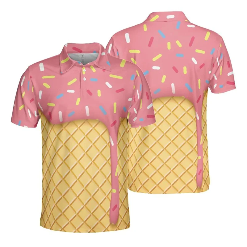 Ice Cream Cone 3D Print Short Sleeve Polo Shirts For Men Clothes Casual Funny Donut Sprinkles Chocolate Women Button POLO Shirt