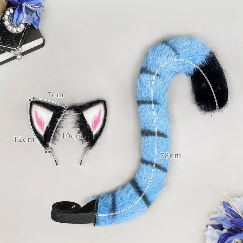 Animal Ears Headband with Tail Anime Cosplay Prop Plush Tiger Set for Movie Girl Group Role Play Halloween Costume Accessories