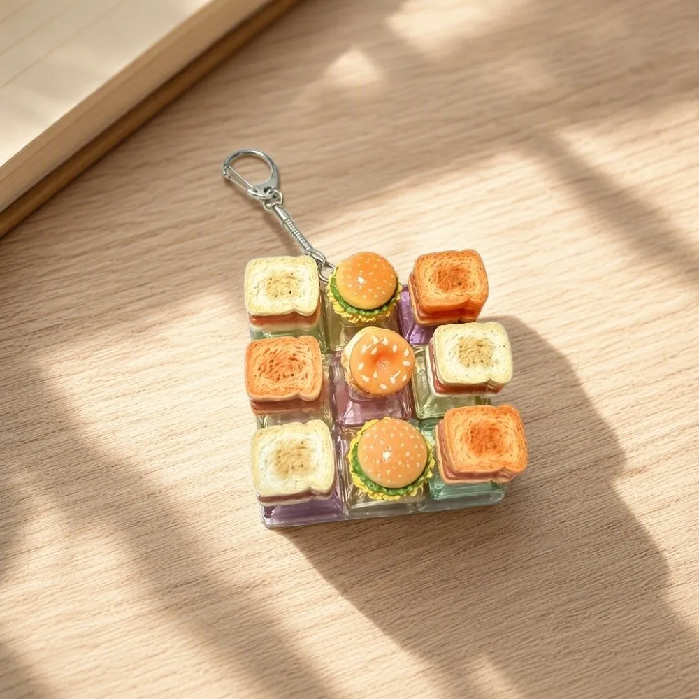 Cute Glow Design Decompression Button Transparent Dual-Tone Burger Sandwich Mini Keyboard Pendant Luminous Simulation Keyboard