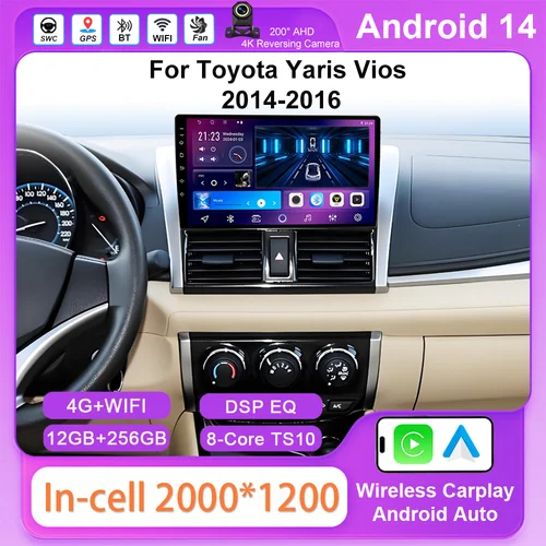 Imagen 1 del producto Android Radio de coche estéreo GPS navegación para Toyota Yaris Vios 2014 2015 2016 Auto Multimidia Player inalámbrico Carplay 4G 2din DVD