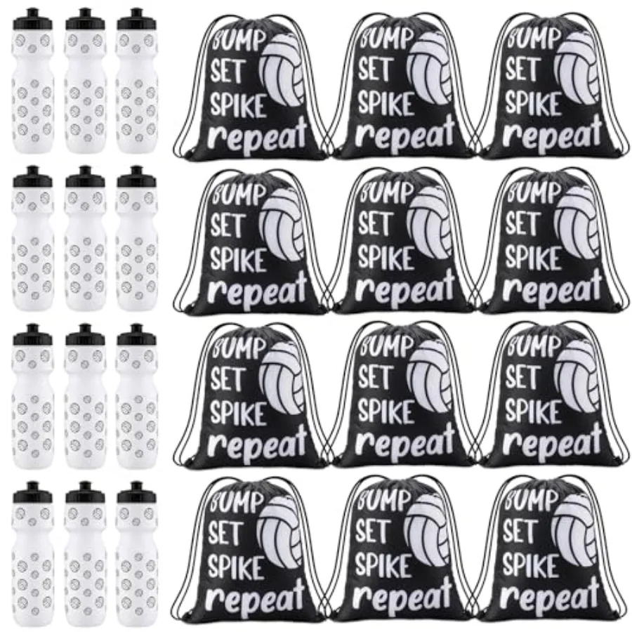Pcs Volleyball Water Bottle and Drawstring Bag Set Volleyball Party Favor oz Sports Squeeze Bottles with Drawstring Bags for Te