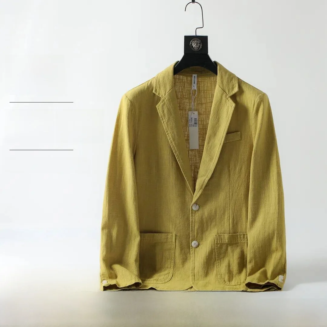 

Мужской пиджак в ретро-стиле, 70% лен, весна-лето, легкий, повседневный, стандартный крой, дышащий, с длинным рукавом, для поездок на работу