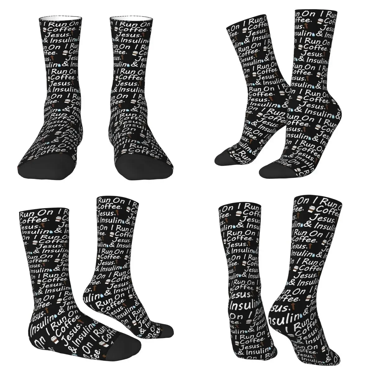 

I Run On Coffee, Jesus, And Insulin Socks Harajuku Super Soft Stockings All Season Long Socks Man Woman Valentine's Day Gifts