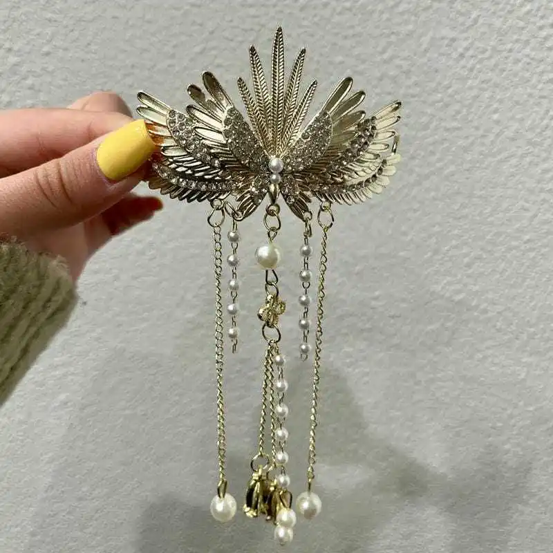 أجنحة شرابة دبوس الشعر الراقية Hairpi النمط الصيني القديم شيونغسام دبوس الشعر الجزء الخلفي من الرأس ملفوف الشعر #4