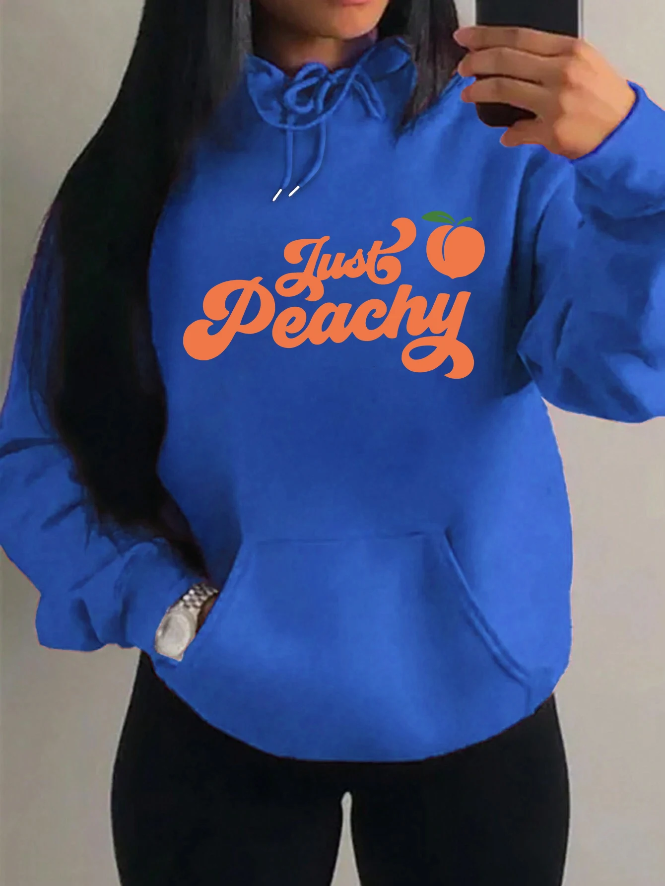 Just Peachy Fruit Design Pattern Y2K Womenswear Harajuku Loose Pullover Autumn Fleece Hoodies Multicolor Casual Streetwear