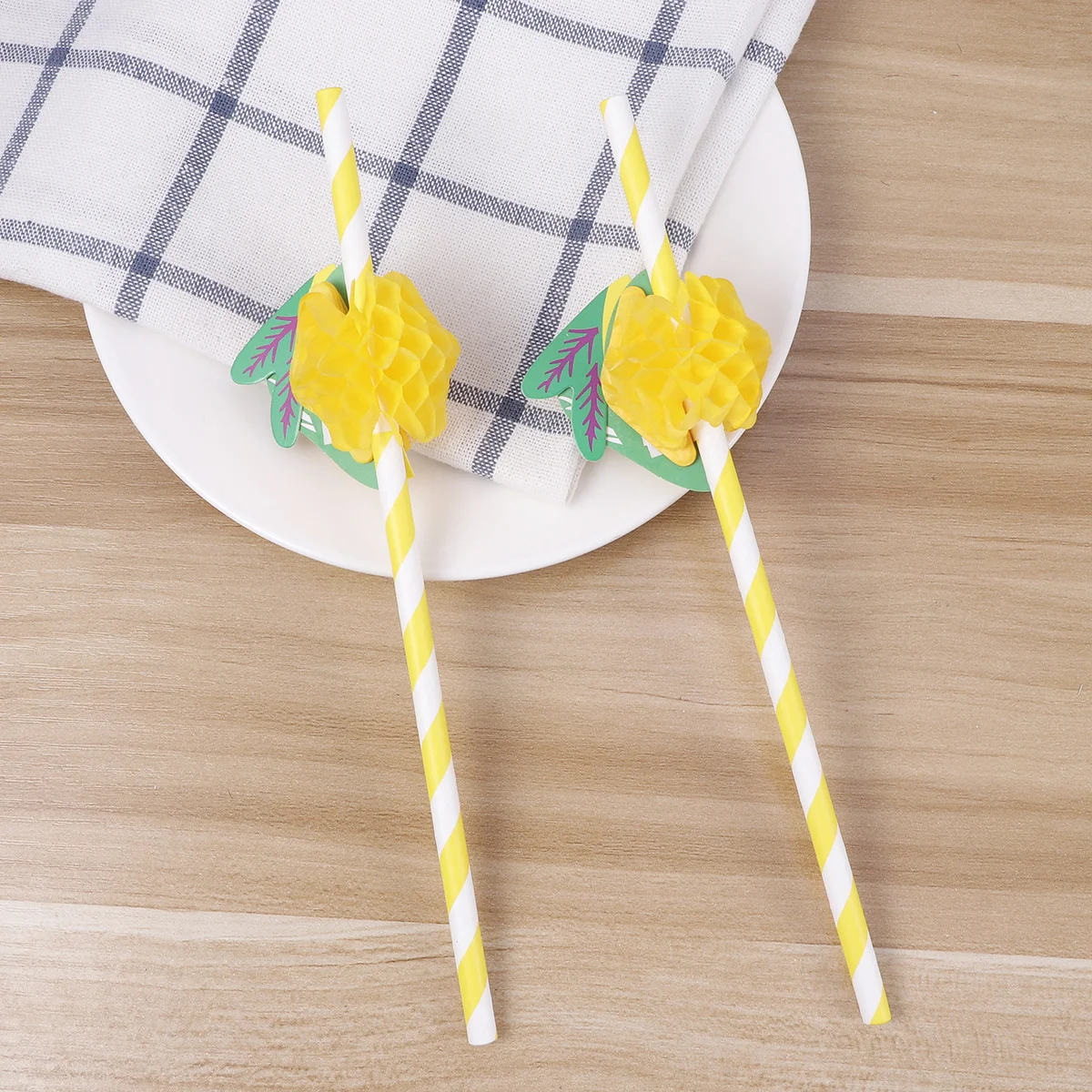 

25Pcs Fruit Style Paper Straws Lemon Honeycomb Ball Drinking Pipettes for Juices Shakes Iced Coffee Hawaiian Party Decor