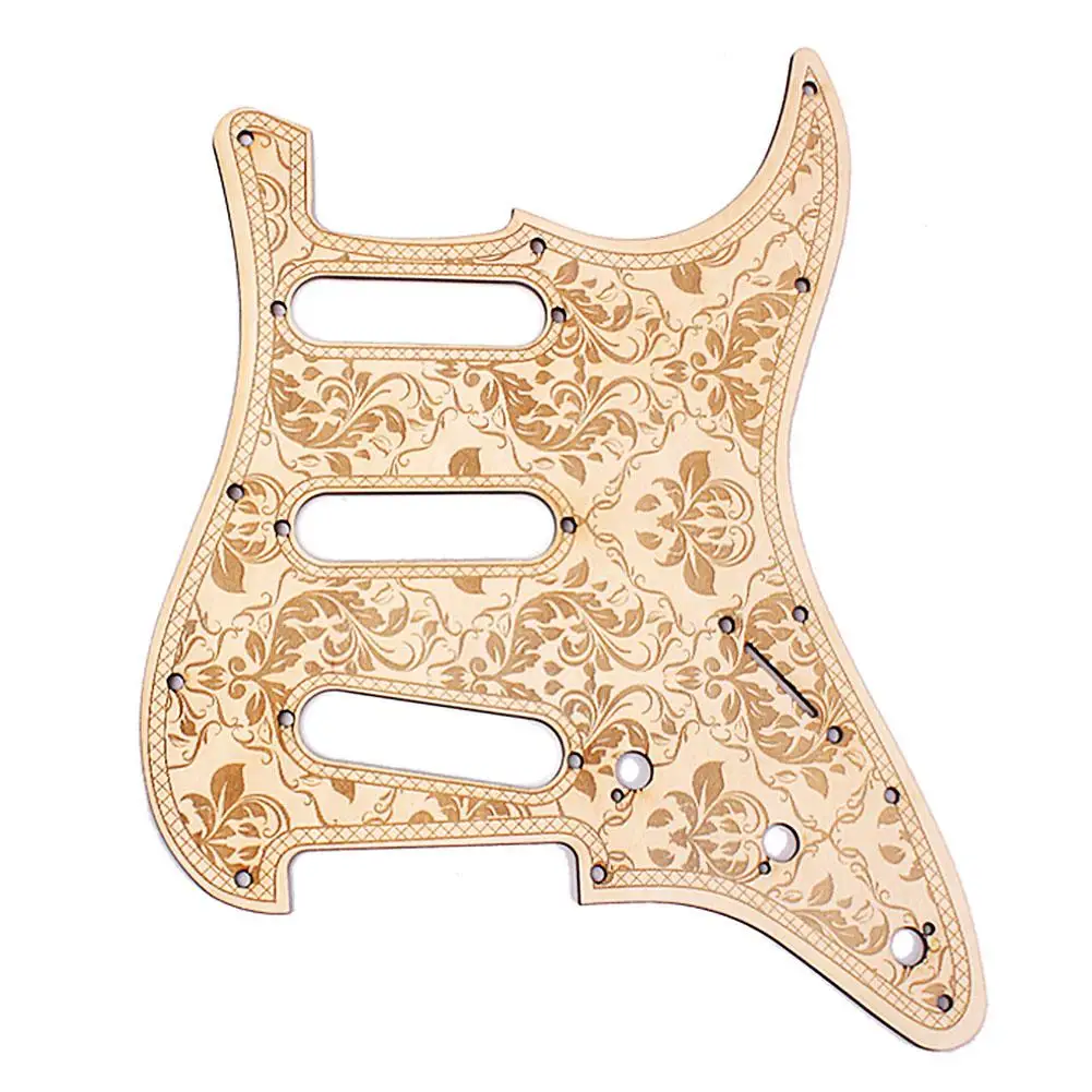 

11 Hole Maple Carving Pickguard Scratchplate Floral Style ST SSS Guitar Pickguard for Strat Wooden Scrach Plate for Stratocaster