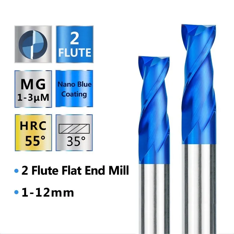 XCAN Milling Cutter 2 Flute Nano Blue Coated Flat End Mill 1-12mm Carbide End Milling Bit CNC Milling Tool Router Bit