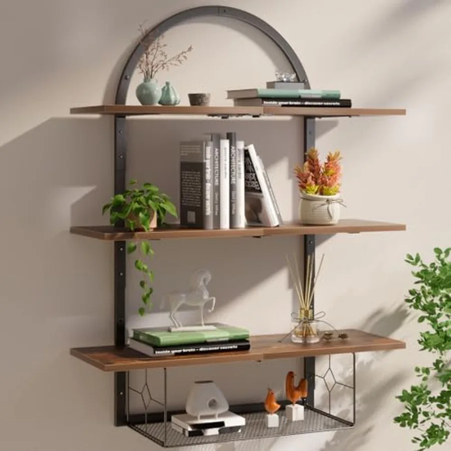 

Floating Shelf for Wall- 31.5"x 24" 3+1 Tier Floating Shelves with Basket for Bathroom, Living Room, Bedroom and Kitchen