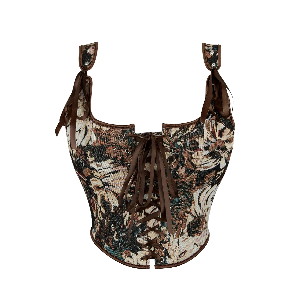 Jacquard Flower Pattern Corset Tops Vest Sexy Lace-up Bustier Women French Vintage Adjustment Strap Tank Top Camisole Shaper Top