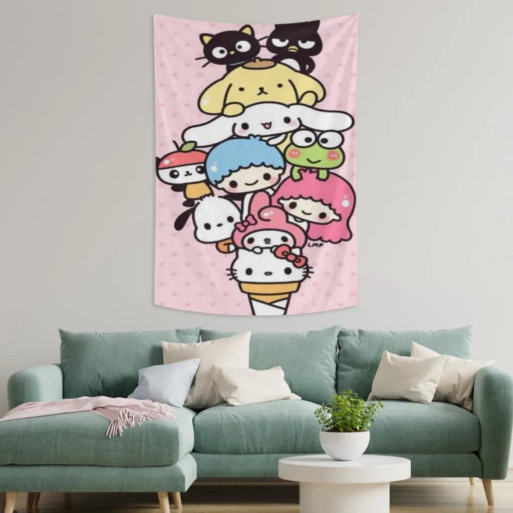 Cute Anime Sanrio Hello Kitty Kawaii Tapestries   Room Decoration Items Home Décor Bedroom Wall Decorating Cloth