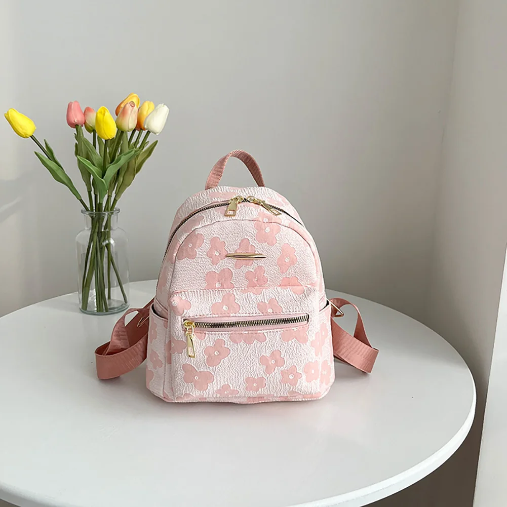 Fashion Flower Print Pure Small Backpack for Girls Casual Soft Canvas School Bag