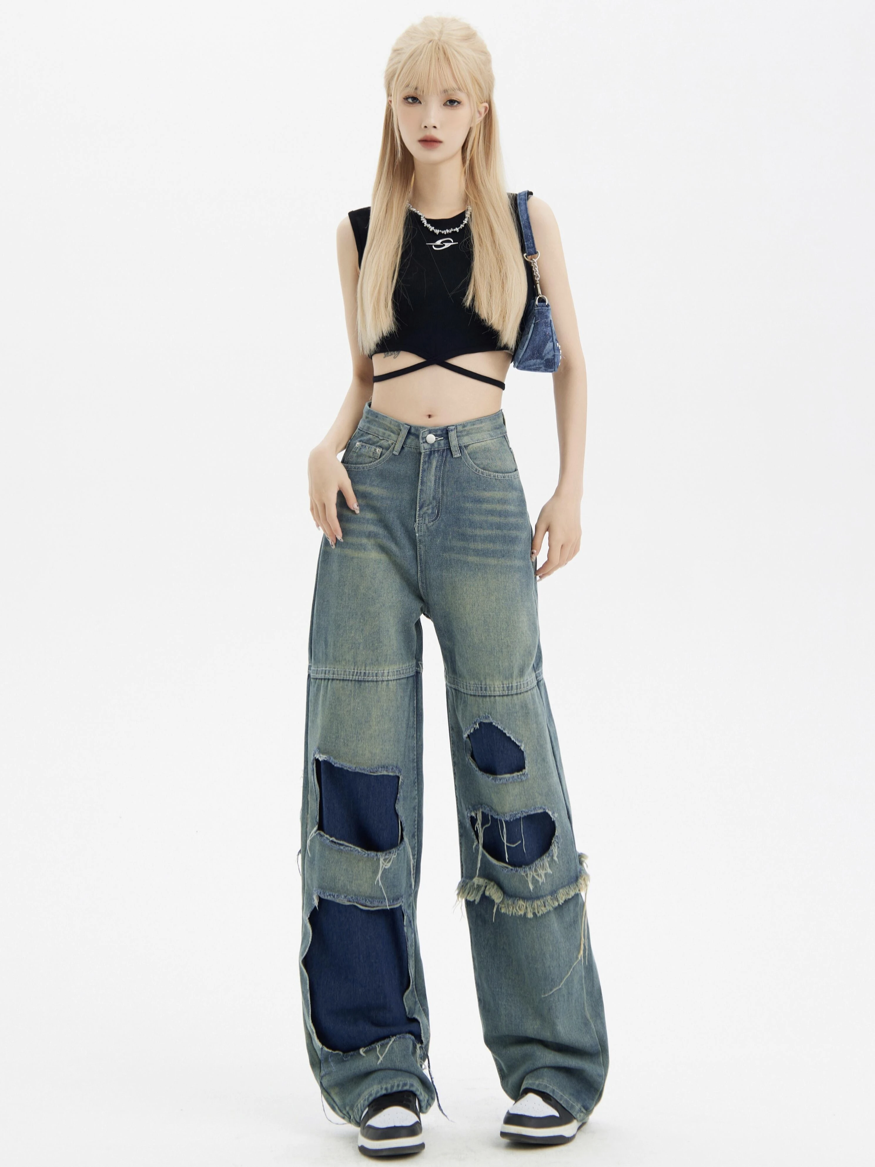 

Oversize Cowboy Pants Women Baggy Ripped Jeans Vintage Harajuku High Waist Denim Trousers 90s Aesthetic Y2k 2000s Trashy Clothes