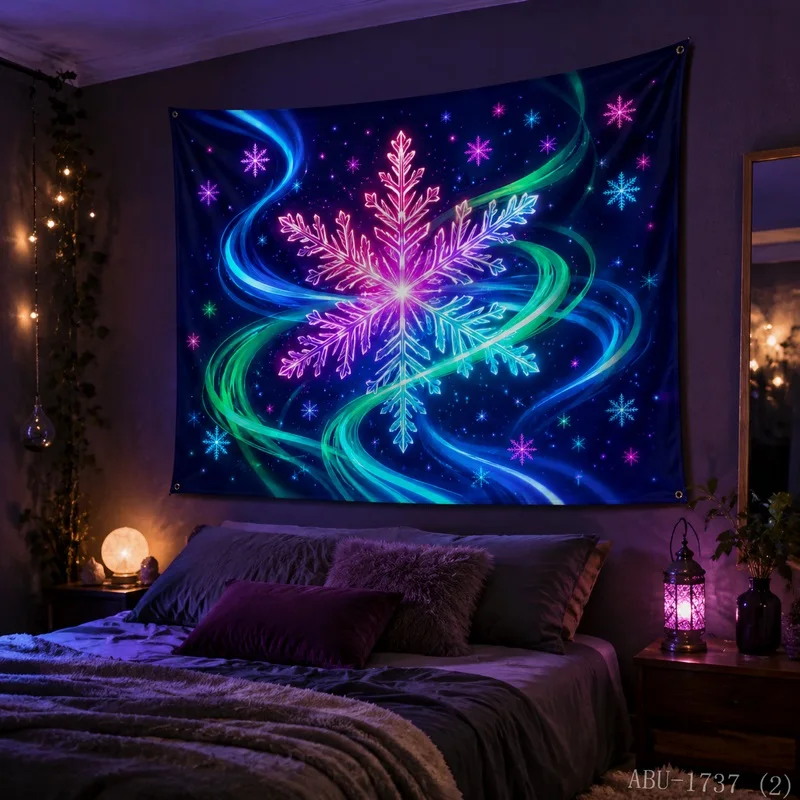 VIKAMA Snowflake Blacklight Glow Tapestry Wall Hanging, Vivid Color Print, Wall Art for Bedroom Dorm Party Game Room Bar Decor