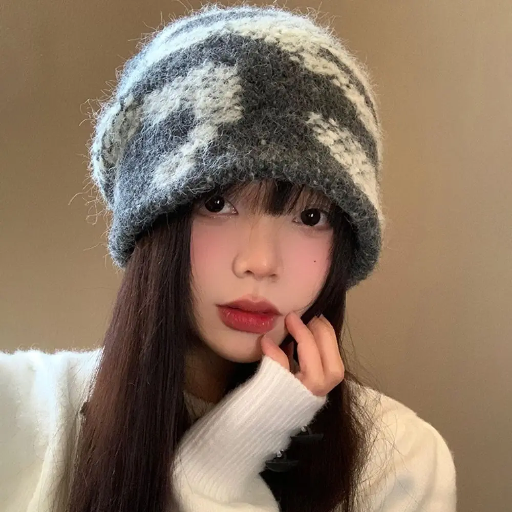 

Women Fashion Cold Protection Fluffy Beanies Cold-proof Thicken Knitted Hat Winter Warm Snowproof Yarn Pile Hats