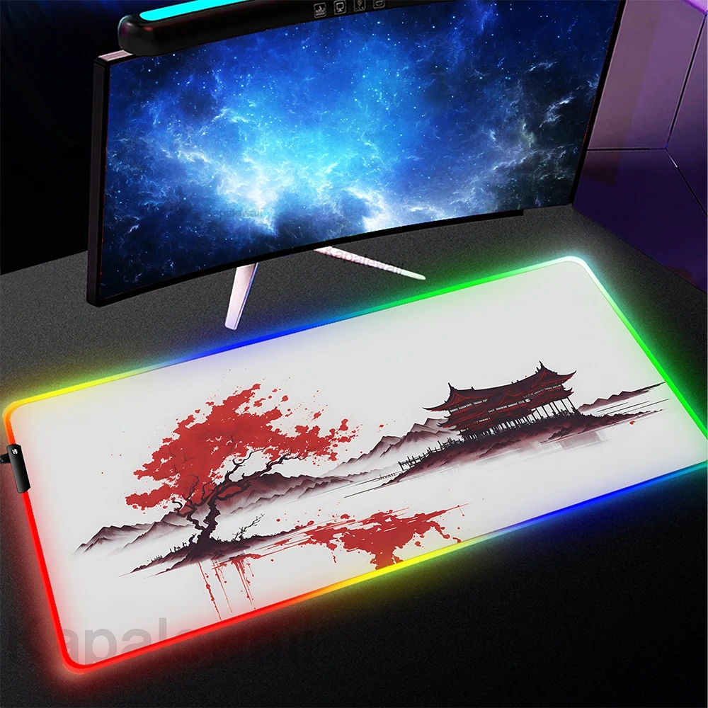 Mountain Serenity RGB Mouse Pad Gaming Mat Gamer Large Mousepad LED Luminous Game Desk Pads Non-slip Rubber Backlit Mouse Mat