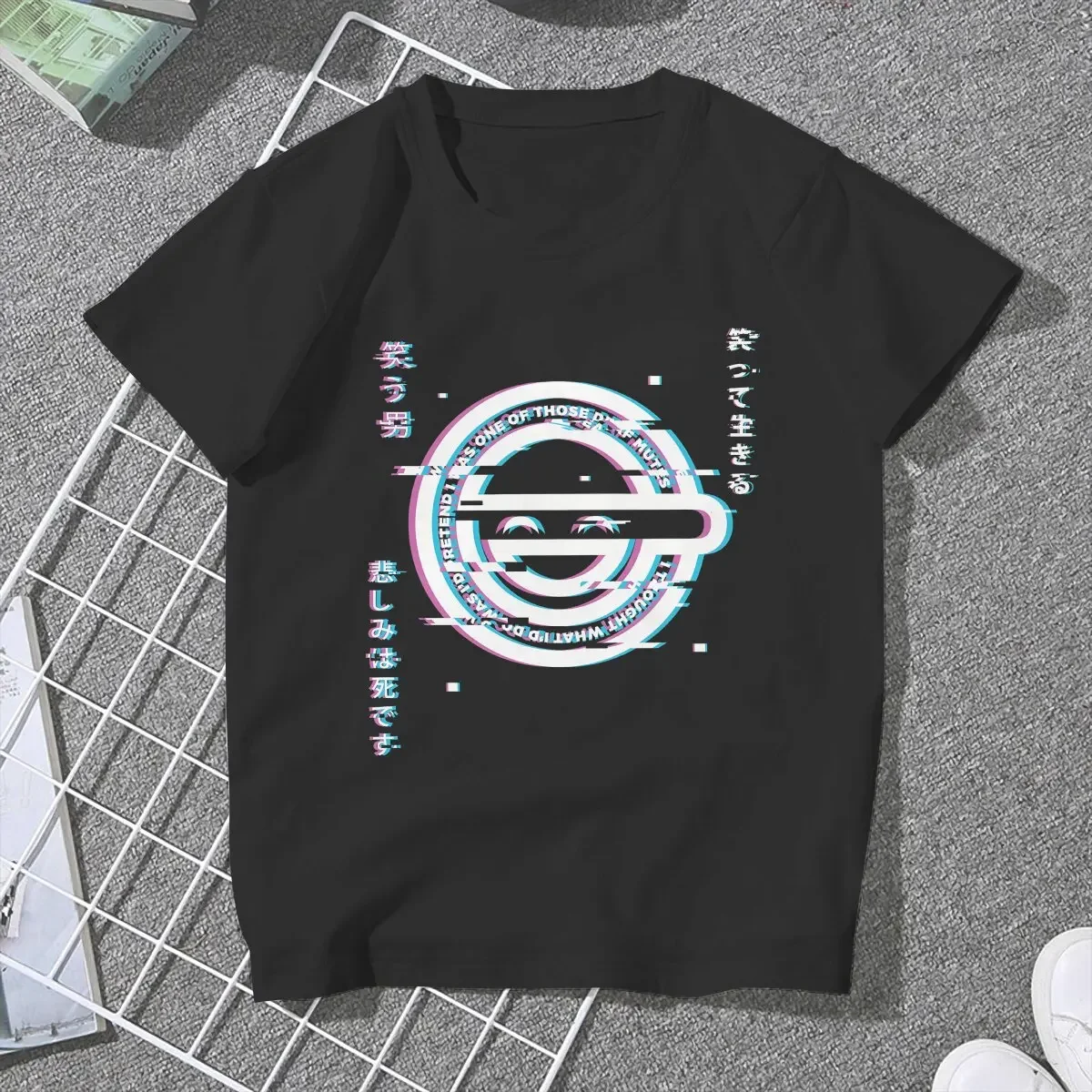 Duch w skorupce Anime śmiejący się mężczyzna T Shirt z grafiką damskie koszulki letnie koszulka poliestrowa z dekoltem w stylu Harajuku