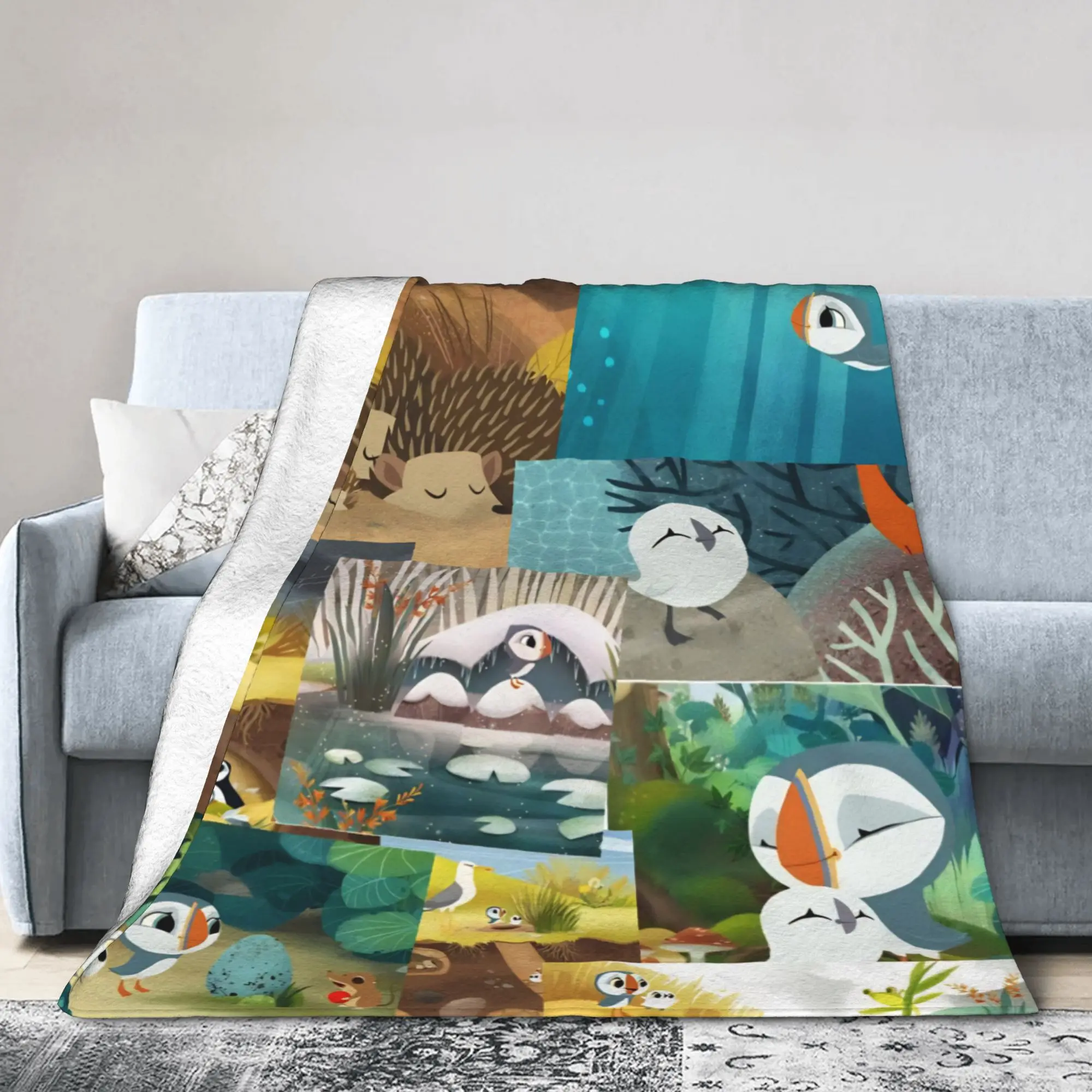 Puffin Rock Oona Baba Blanket Coral Fleece Plush All Season Cartoon TV Watercolor Portable Ultra-Soft Throw Blanket for Couch