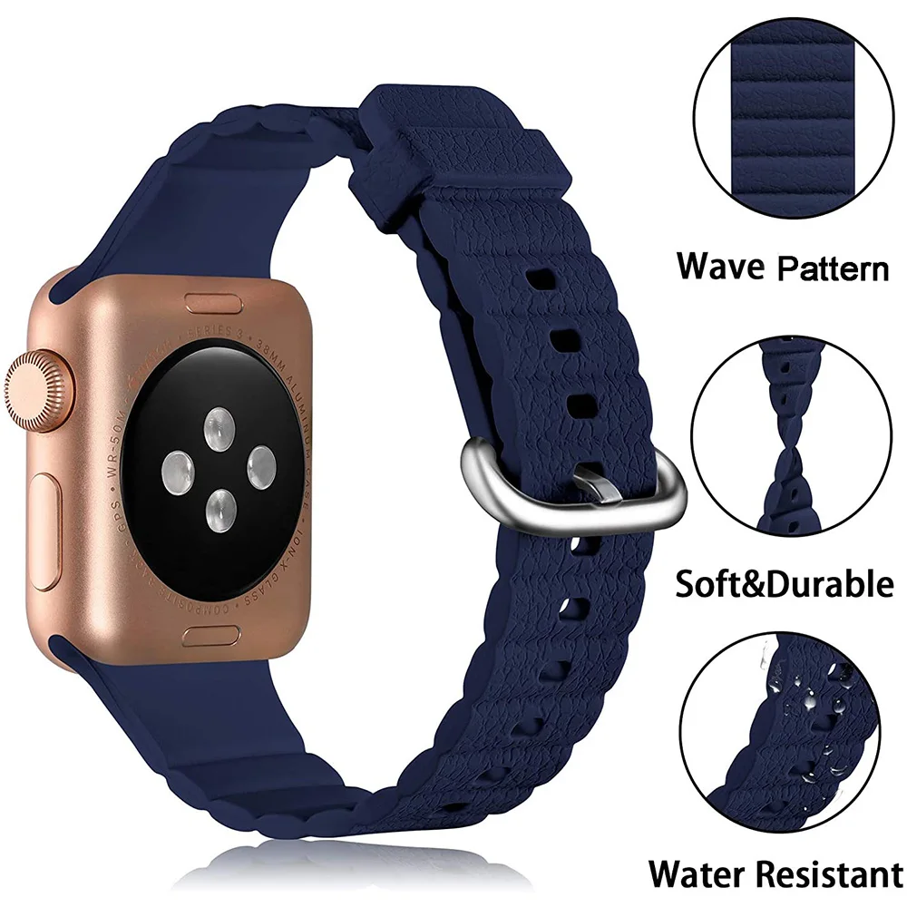 Wave Pattern Strap for Apple Watch Band Ultra 49mm 45mm 44mm 42mm 41mm 38mm iWatch Series 9 8 7 6 SE 5 Adjustable Bracelet Band