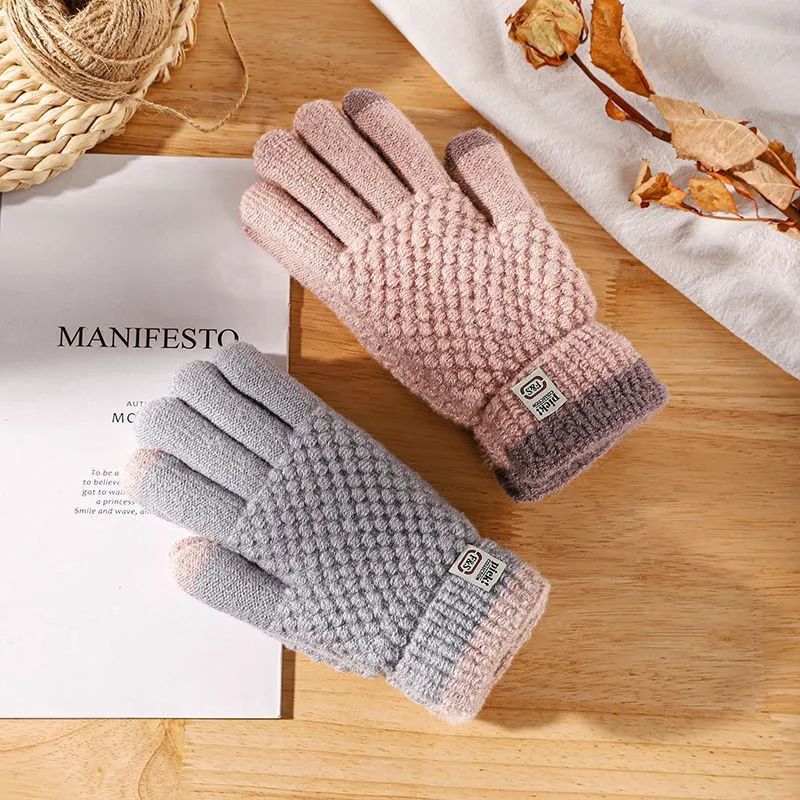 

New Men's Warm Full Finger Gloves Winter Touchscreen Plus Fleece Gloves Woman Thickening Wool Knitted Cycling Driving Gloves