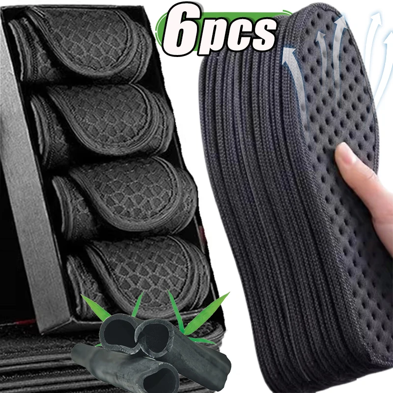 2-6Pcs Bamboo Insole Deodorant Insoles Mesh Breathable Absorb-Sweat Shoe Pads Sport Insert Light Weight Cushion for Men Women