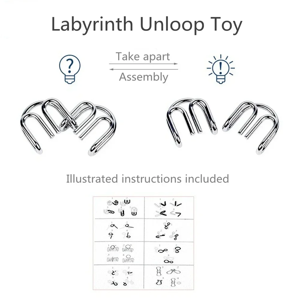 금속 몬테소리 퍼즐 와이어 IQ 마음 두뇌 티저 퍼즐, 어린이 성인 인터랙티브 게임 구제 교육 완구, 세트당 8 개