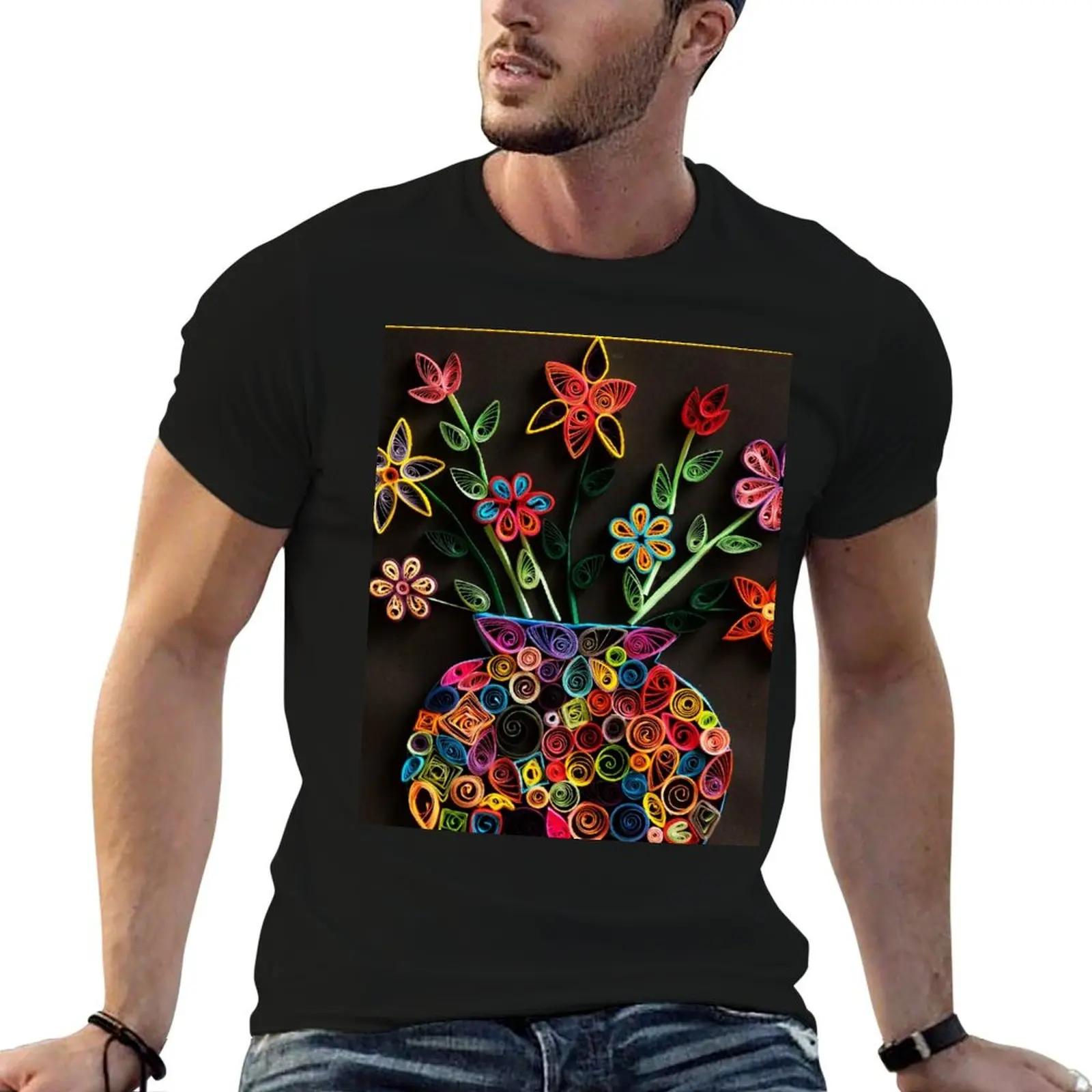 HHPS Art Show, Class 5K, Quilling Collage: Vase of Tran-quill-ity T-Shirt plus size tops Men's t-shirt