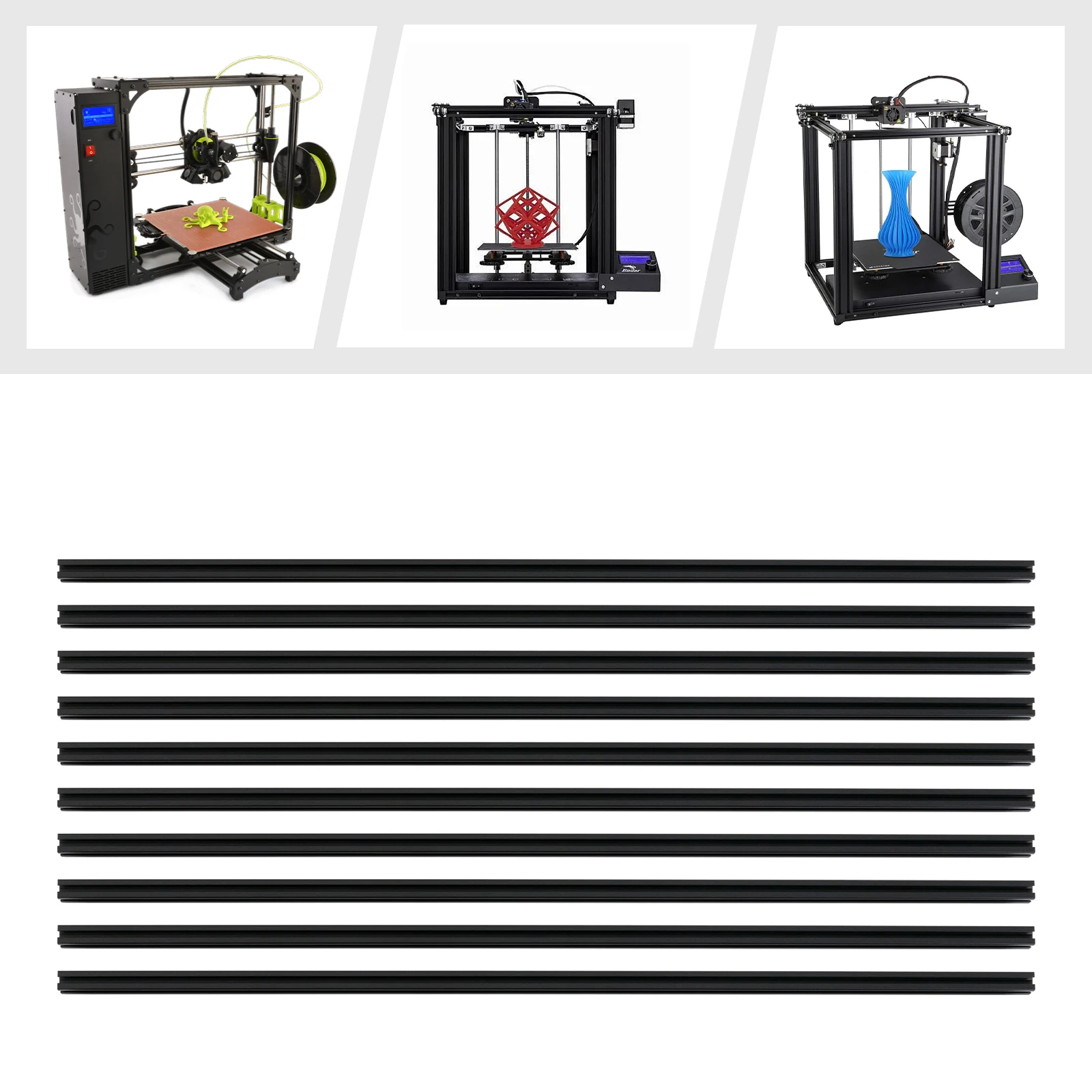 10 PACK 20*20 Stampante 3D CNC per estrusione di alluminio con scanalatura a T 1 m 39,5 '' Pezzo estruso lungo Nero