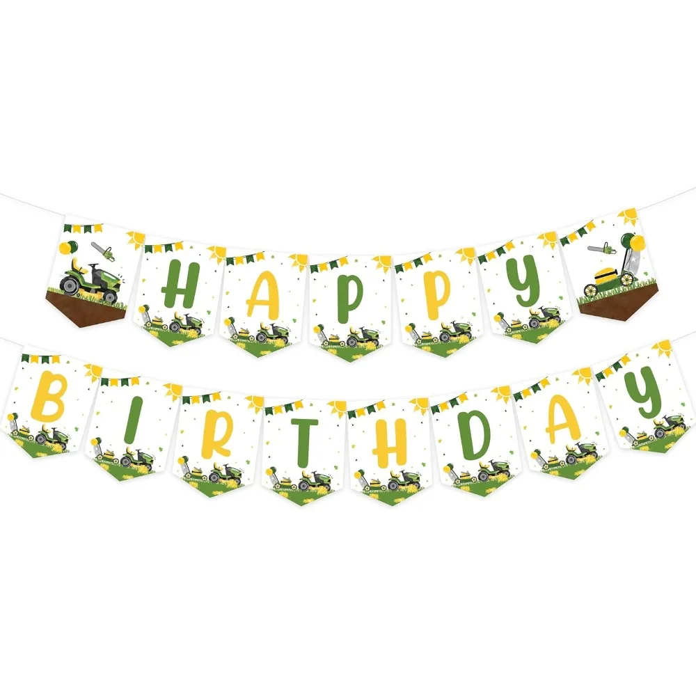 Lawnmower Birthday Party Decorations Green and Yellow Tractor Happy Birthday Banner Farm Farmyard Themed Birthday Party Decor