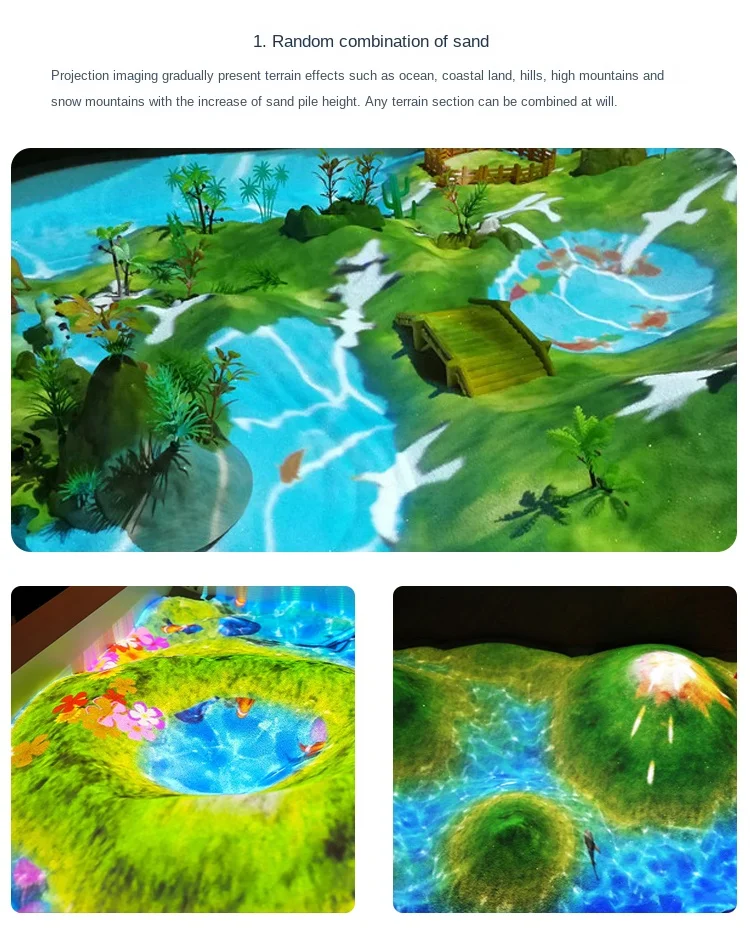 Software de mesa de areia AR de projeção interativa holográfica 3D sistema de jogo de praia mágica mesa de areia interativa