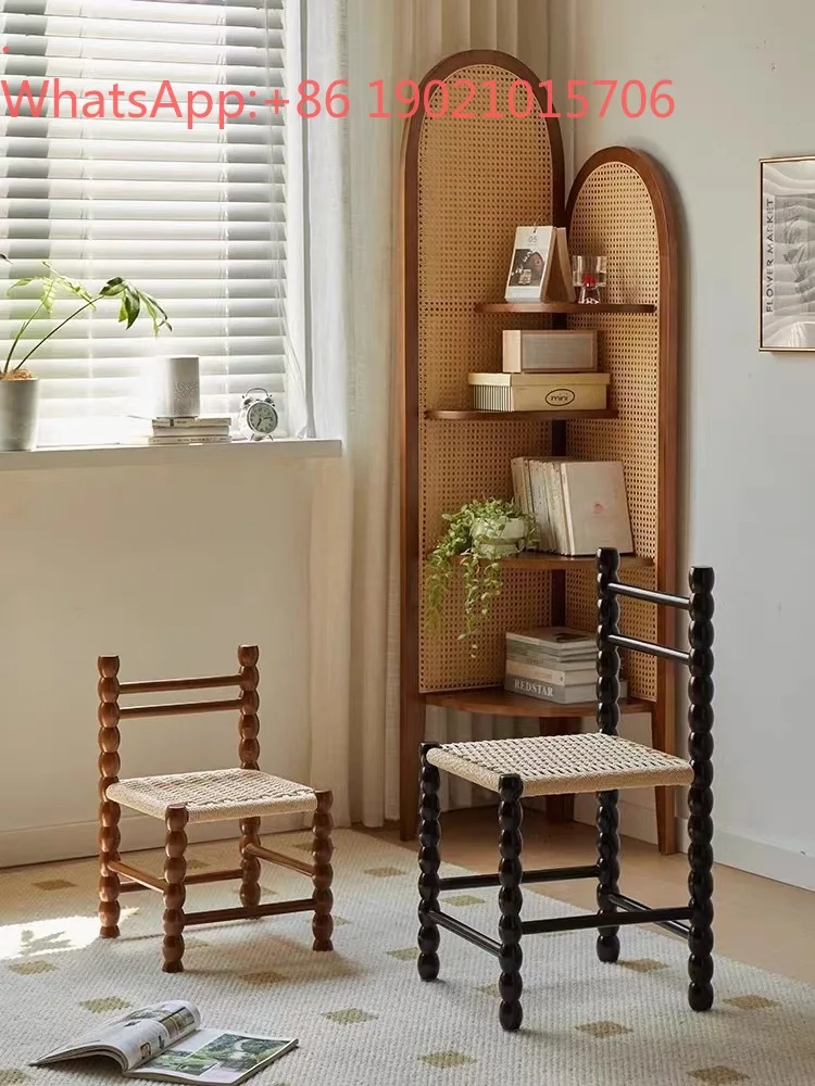 

HXL Internet Celebrity Solid Wood Braided Rope Stool Modern Simple Home Backrest Makeup Chair