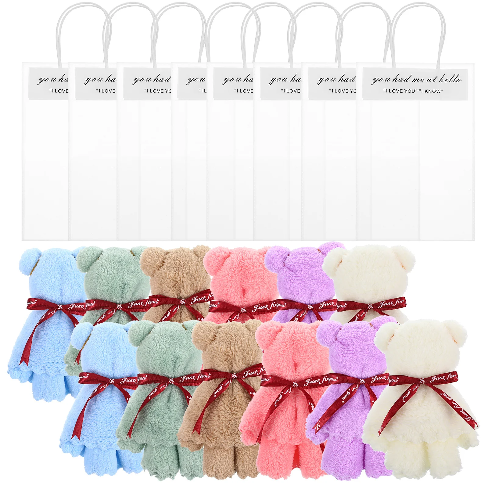 

12 Pcs Bear Shaped Towel Handkerchief Gifts Coral Fleece Washcloth Bath Child Blue Purple Pink Green Coffee White