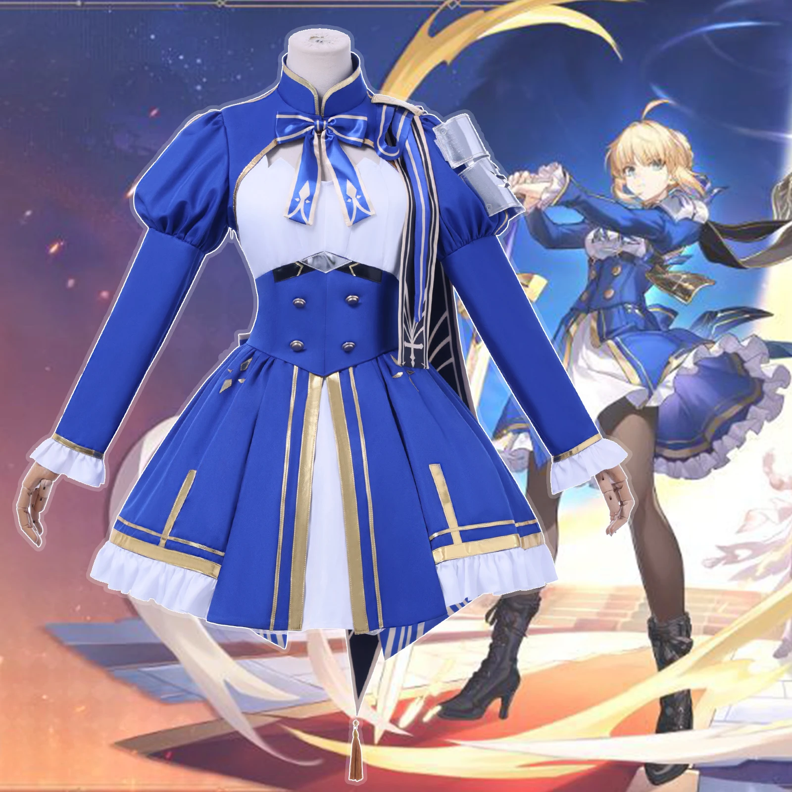

Fate Saber Cosplay Costumes Blue Dress Game Honkai:Star Rail Role Play Uniform Halloween Carnival Party Outfit For Women