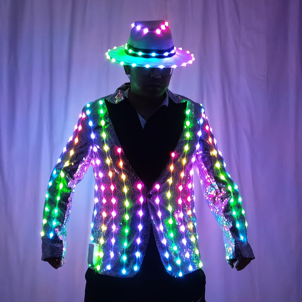 Full Color LED Sequins Fashion Lighting Fashion Senior Host Dress Dance Best Man Banquet Slim Suit Jacket