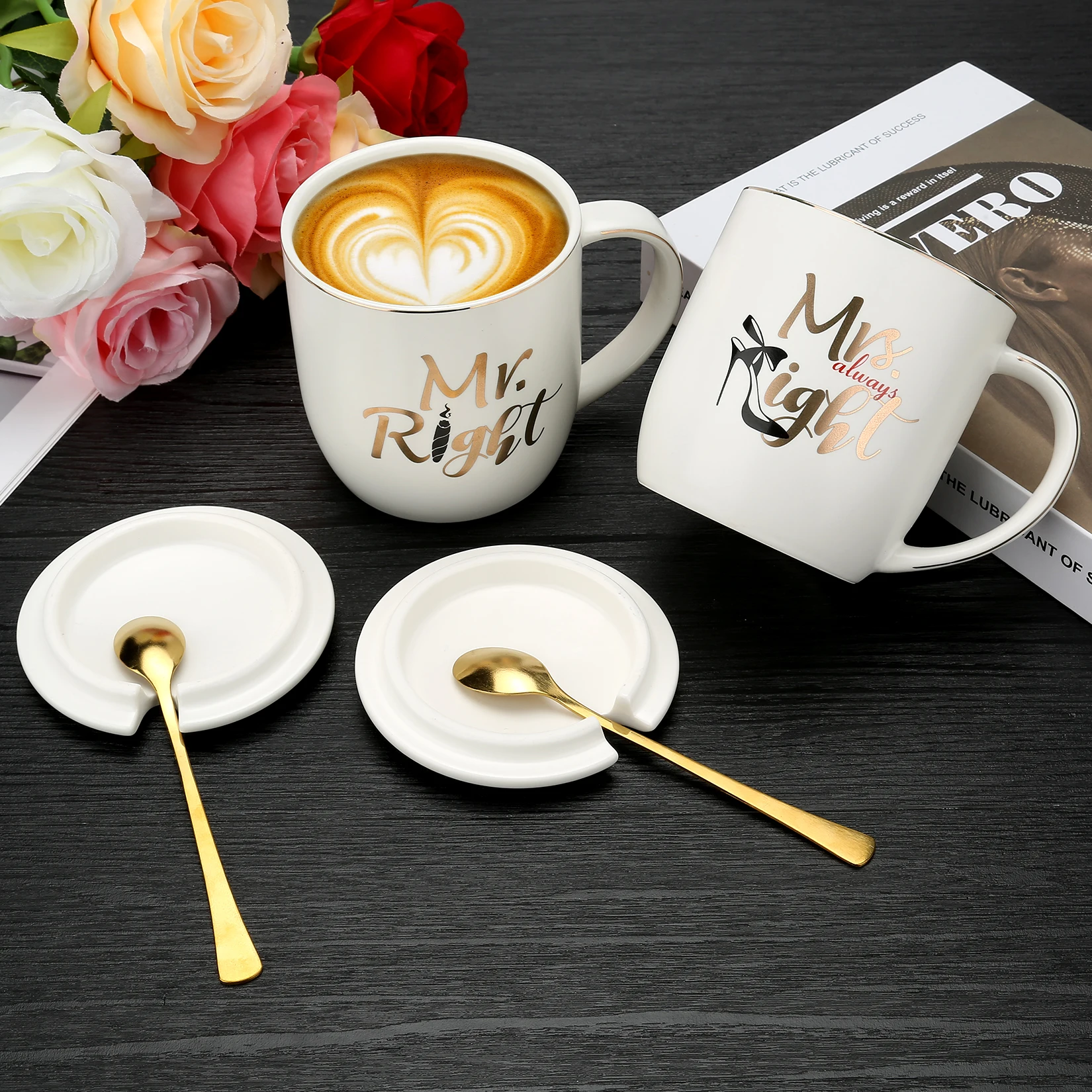 Mr Right And Mrs Always Right Couples Coffee Mugs Cups Gifts Set For Engagement Wedding Bridal Shower Bride and Groom