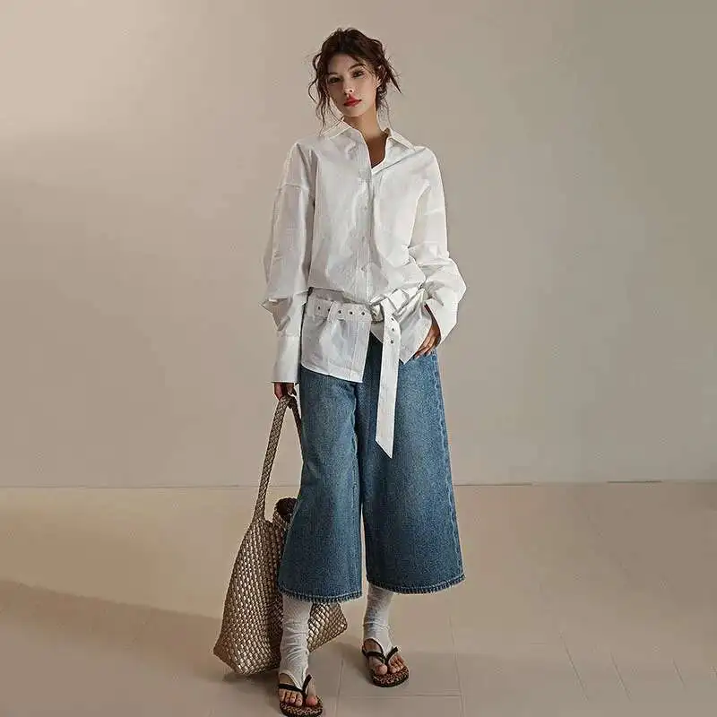 KWTX حزام تجمع الخصر تصميم قمصان للنساء التلبيب واحدة الصدر مكتب سيدة صالح البلوزات بلوزات على الموضة 2025 ربيع جديد