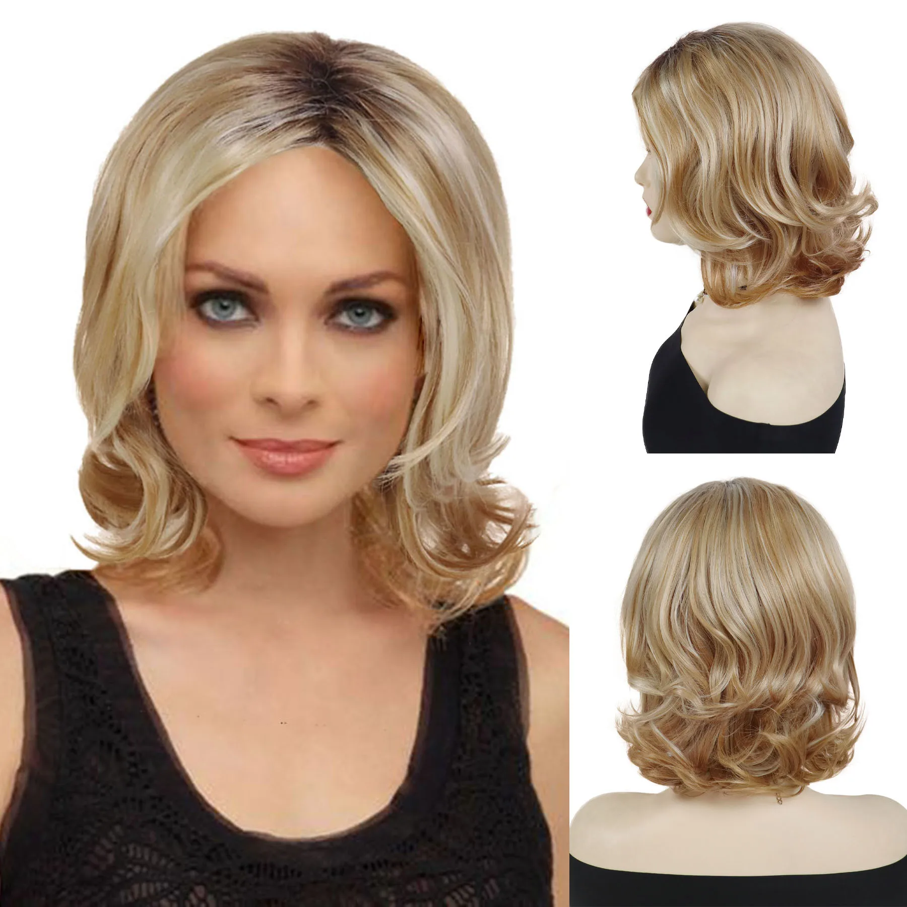

Synthetic Mix Blonde Mommy Wig with Bangs Short Curly Wig for Women Natural Hairstyle Old Lady Hair Daily Costume Heat Resistant