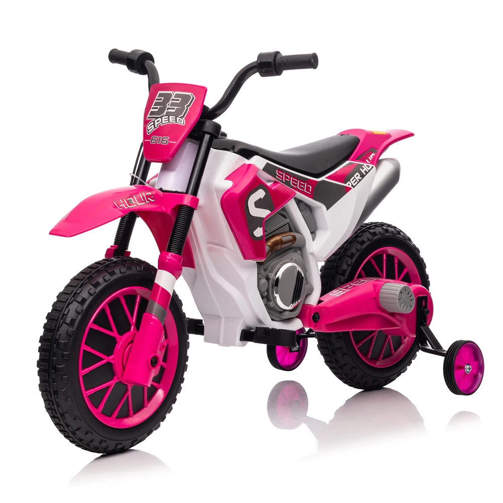 Motocicletta giocattolo per bambini 12V, bici giocattolo con motore elettrico con ruote da allenamento per bambini 3-6, verde