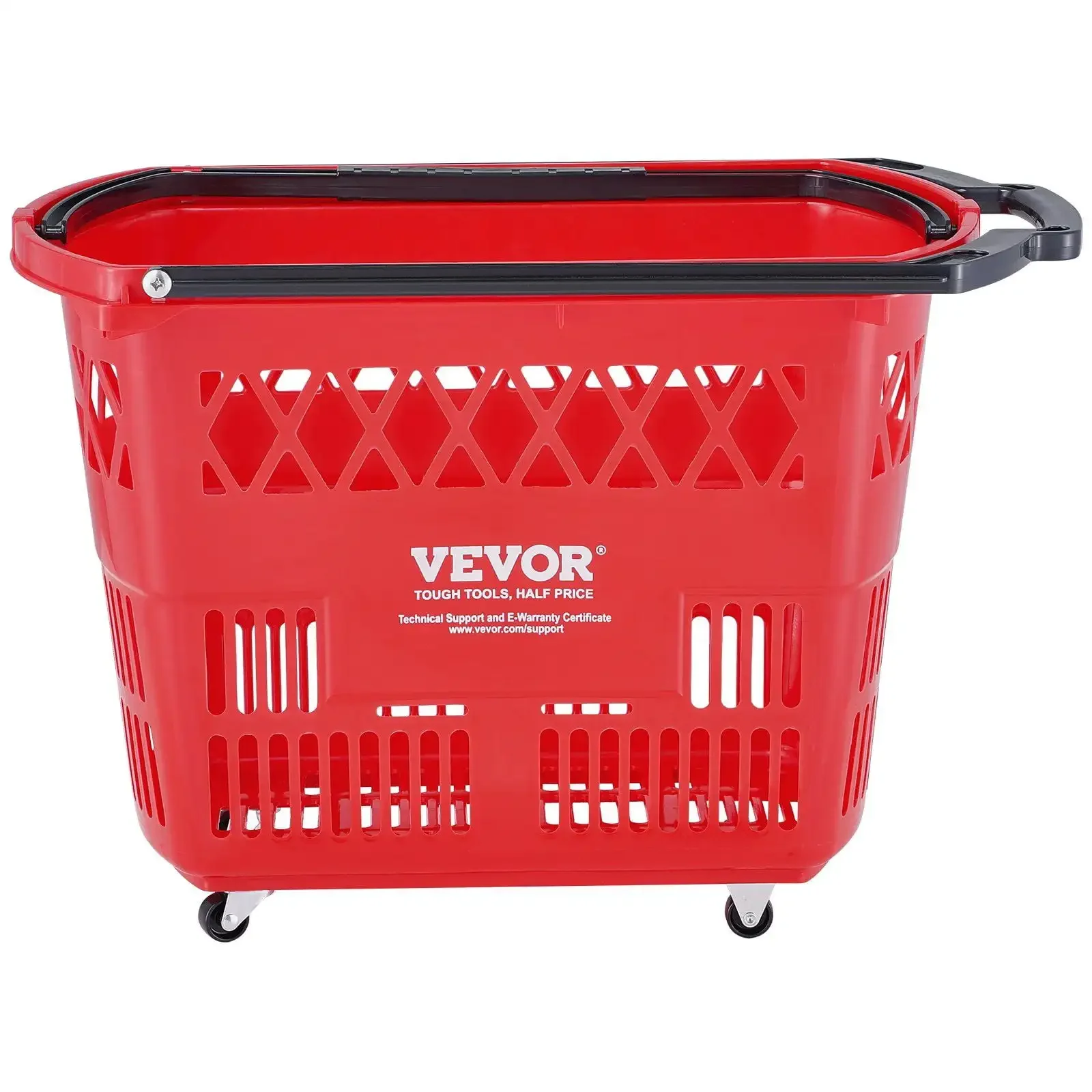 

Plastic Rolling Shopping Trolley Basket On Wheels 6PCS 39L with Handle Red