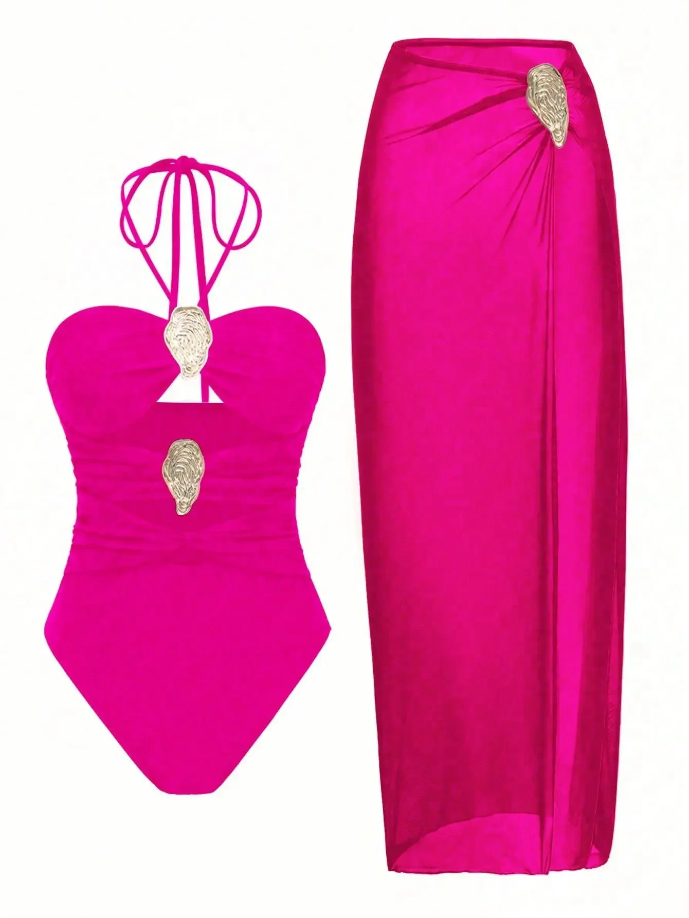 Luxuriöser, schulterfreier Badeanzug für Damen, sexy, ausgehöhlte Badebekleidung mit Patchwork-Gürtel, Strandmode-Body für 2025,