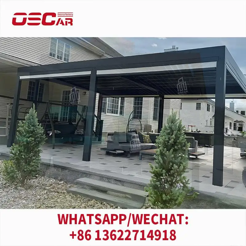 

Моторизованная электрическая складная биоклиматическая уличная алюминиевая беседка с жалюзи для патио, сада, террасы, перголи