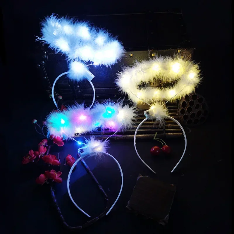 Event Adult Children Girl Glow Angel Feather Headband Light Up Fairy Halo Glow Party Hairband Birthday Glow Party Supplies