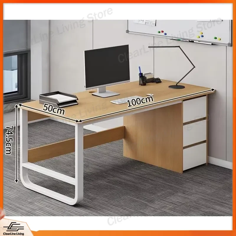 Modern Minimalist Computer Desk with Drawers Ergonomic Home Office Staff Workstation for Study Writing Table