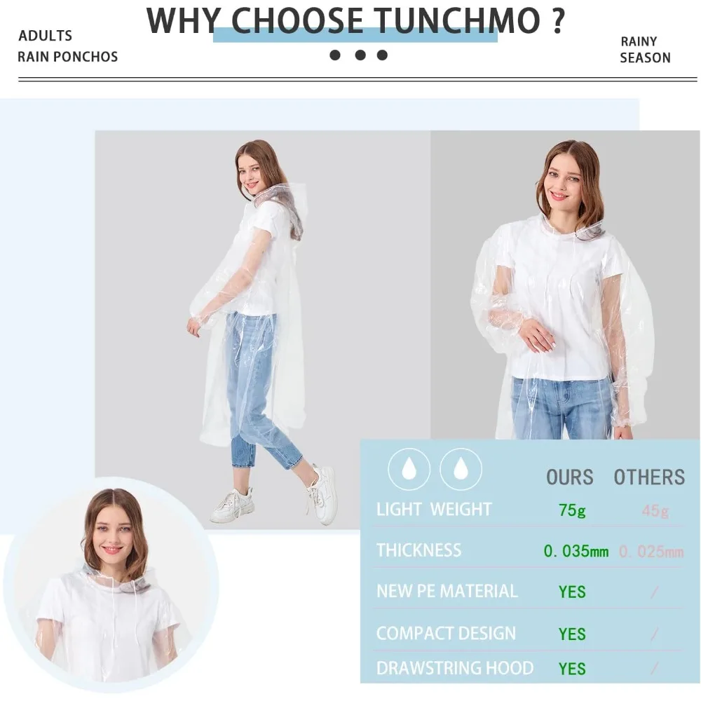عائلة عباءات المطر للاستعمال مرة واحدة 6 عبوات/بالغين 4-10 عبوات/أطفال 6 عبوات-50% أكثر سمكًا مع الأكمام #3