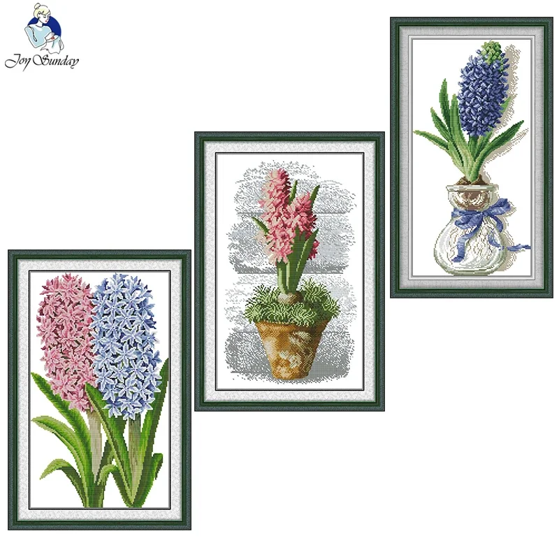 Joy Sunday Kreuzstichset Hyazinthenmuster gezählt bedruckter Stoff Leinwand Aida 16CT 14CT 11CT DIY Handstickerei Craaft Sets